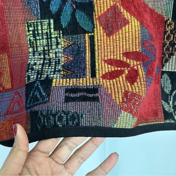 Coldwater Creek Full Zipper Red Black Green Abstract Leaf Print Jacket sz XS - Picture 10 of 11